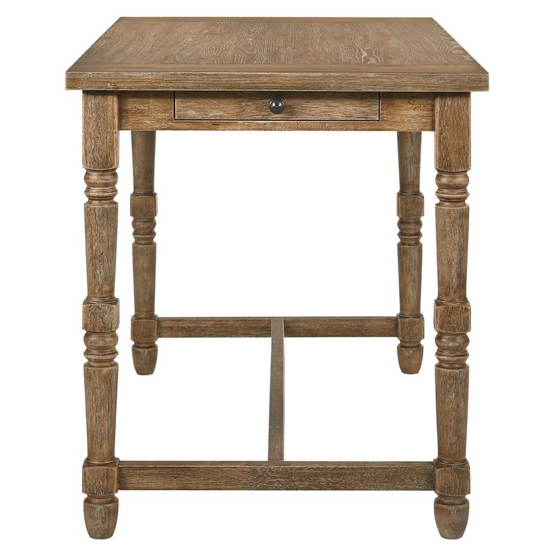 ACME Farsiris Rectangular Wooden 1-Drawer Counter Height Table in Weathered Oak
