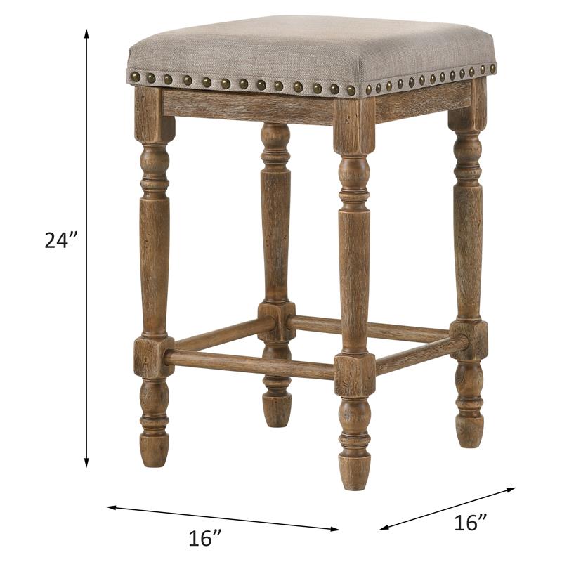 ACME Farsiris Fabric Counter Height Stool in Beige and Weathered Oak