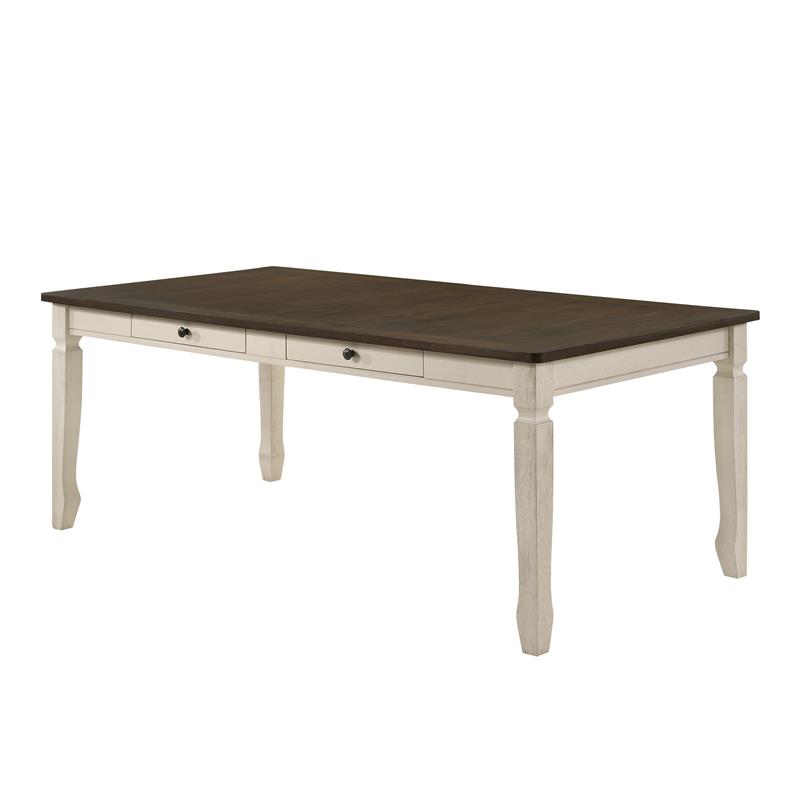 ACME Fedele 2-Drawer Rectangular Wooden Dining Table in Weathered Oak and Cream