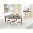 ACME Tainte Round Faux Marble Top End Table in Gray and Champagne