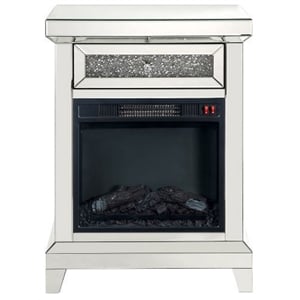 ACME Noralie Wooden Electric Fireplace with Drawer in Mirrored and Faux Diamonds