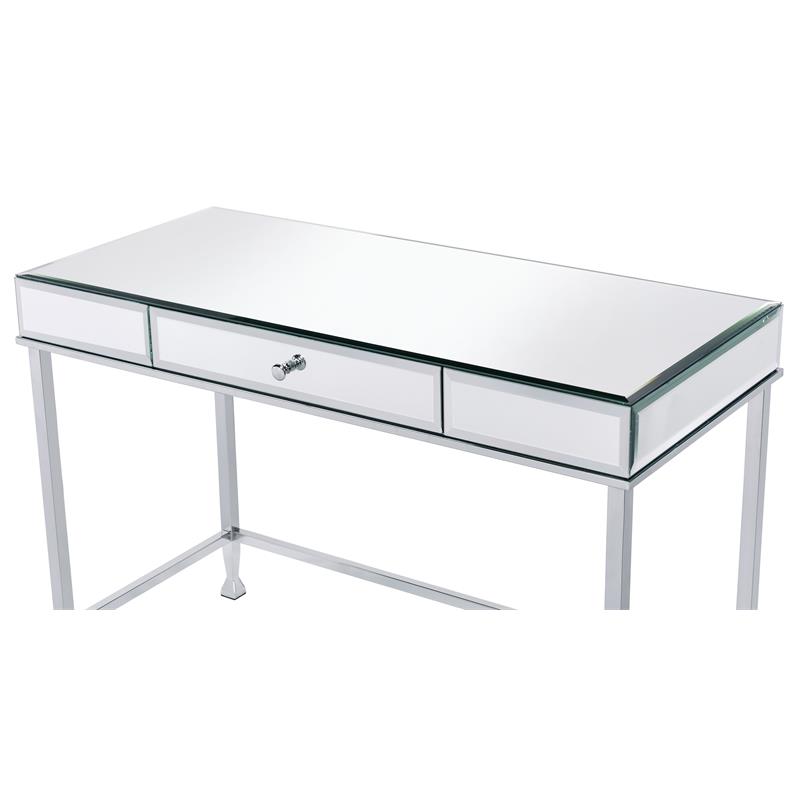 ACME Canine Rectangular Wood Top Writing Desk in Mirrored and Chrome