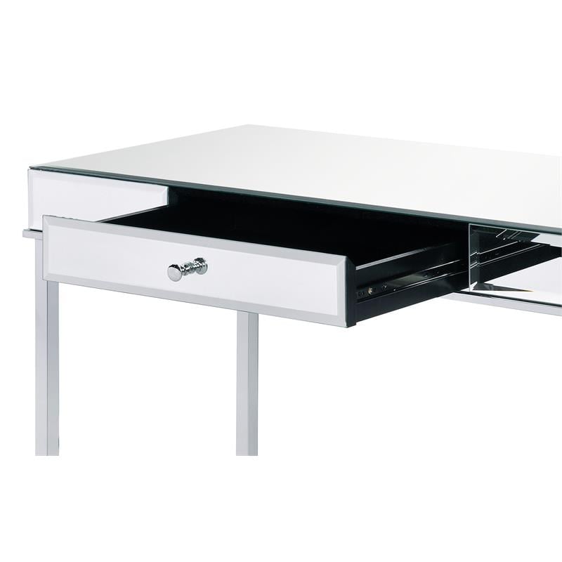 ACME Canine Rectangular Wood Top Writing Desk in Mirrored and Chrome