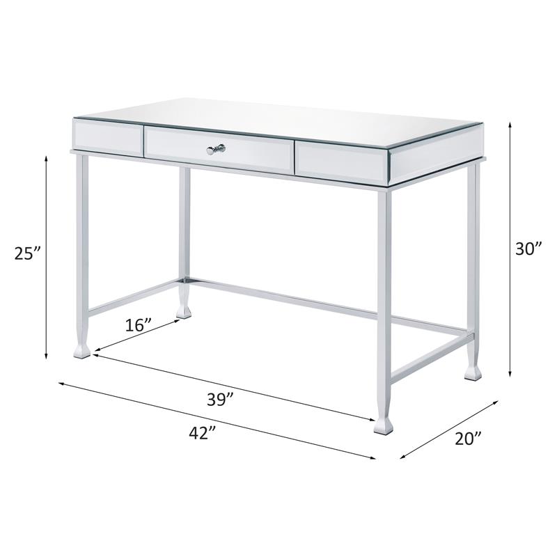 ACME Canine Rectangular Wood Top Writing Desk in Mirrored and Chrome