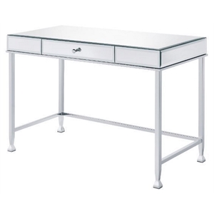 ACME Canine Rectangular Wood Top Writing Desk in Mirrored and Chrome