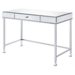 ACME Canine Rectangular Wood Top Writing Desk in Mirrored and Chrome