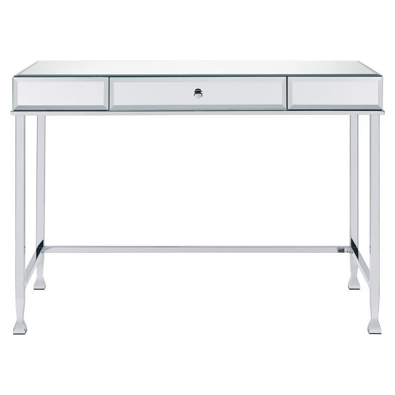 ACME Canine Rectangular Wood Top Writing Desk in Mirrored and Chrome