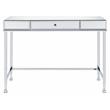 ACME Canine Rectangular Wood Top Writing Desk in Mirrored and Chrome