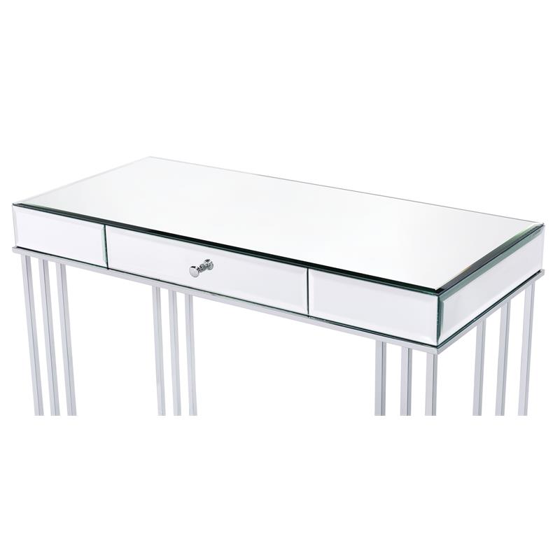 ACME Critter 1-Drawer Writing Desk with Metal Sled Base in Mirrored and Chrome