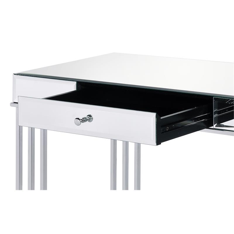 ACME Critter 1-Drawer Writing Desk with Metal Sled Base in Mirrored and Chrome