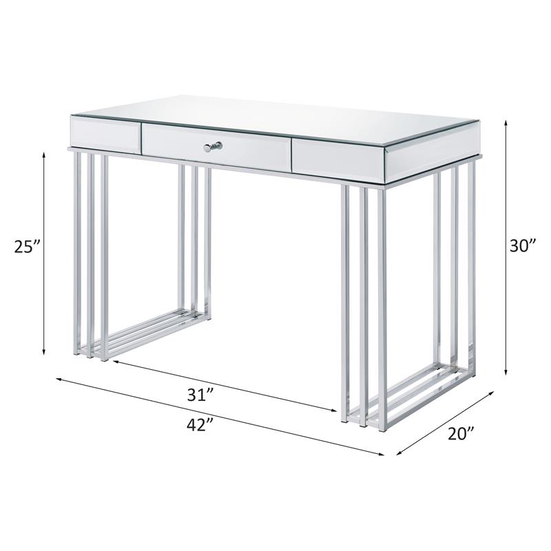 ACME Critter 1-Drawer Writing Desk with Metal Sled Base in Mirrored and Chrome