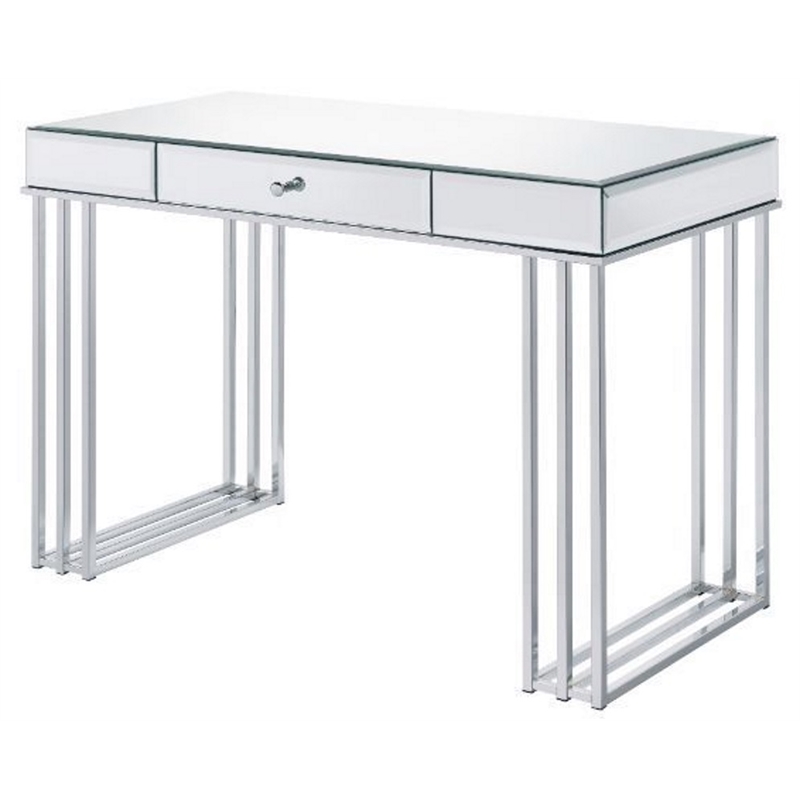 ACME Critter 1-Drawer Writing Desk with Metal Sled Base in Mirrored and Chrome