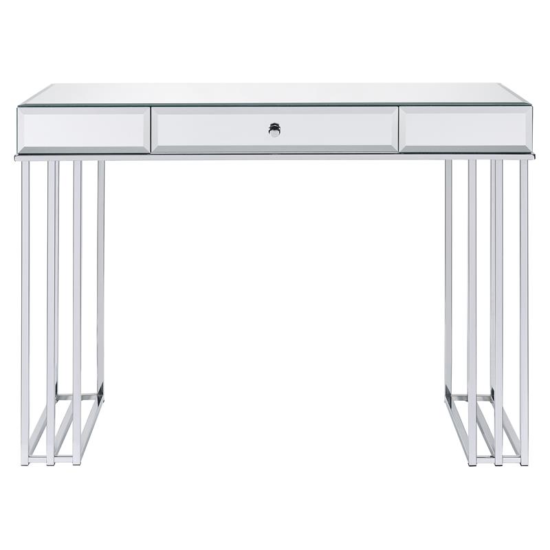 ACME Critter 1-Drawer Writing Desk with Metal Sled Base in Mirrored and Chrome