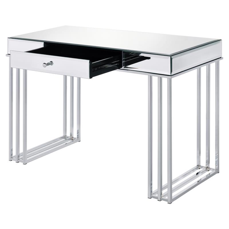 ACME Critter 1-Drawer Writing Desk with Metal Sled Base in Mirrored and Chrome
