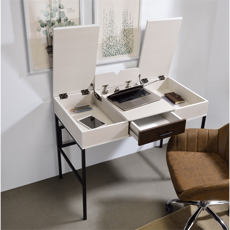 ACME Verster Wooden 1-Drawer Writing Desk with USB Port in Natural and Black