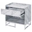 ACME Azrael Faux Marble Nightstand with Metal Base in White and Chrome
