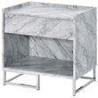 ACME Azrael Faux Marble Nightstand with Metal Base in White and Chrome