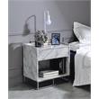 ACME Azrael Faux Marble Nightstand with Metal Base in White and Chrome