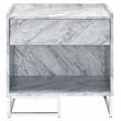 ACME Azrael Faux Marble Nightstand with Metal Base in White and Chrome