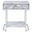 ACME Wither Faux Marble 1-Drawer Nightstand with Metal Base in White and Chrome