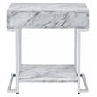 ACME Wither Faux Marble 1-Drawer Nightstand with Metal Base in White and Chrome