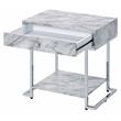 ACME Wither Faux Marble 1-Drawer Nightstand with Metal Base in White and Chrome