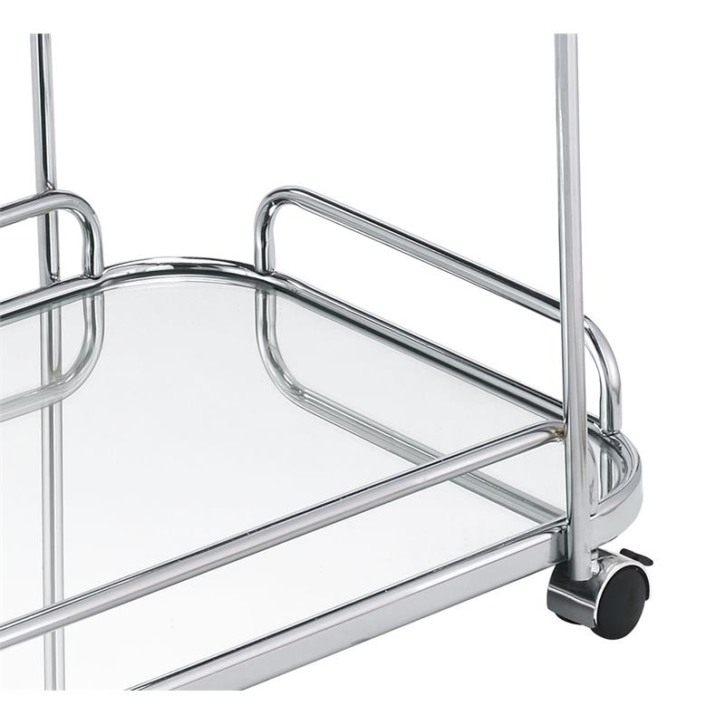 ACME Aegis 2 Glass Tier ShelvesServing Cart with Wheels in Clear and Chrome