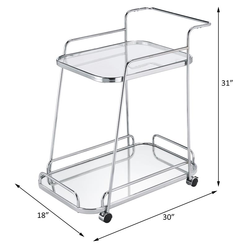 ACME Aegis 2 Glass Tier ShelvesServing Cart with Wheels in Clear and Chrome