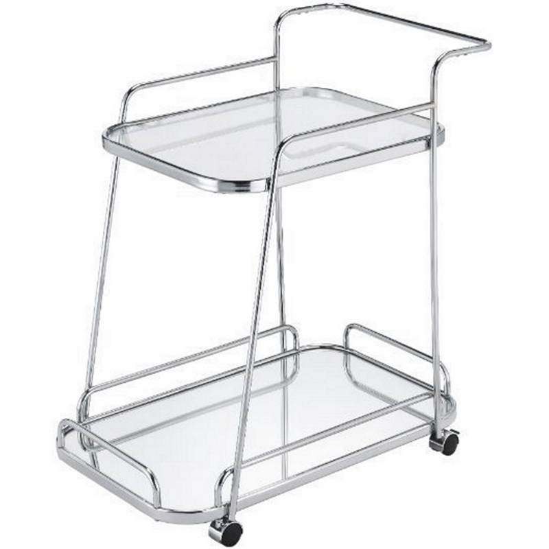 ACME Aegis 2 Glass Tier ShelvesServing Cart with Wheels in Clear and Chrome