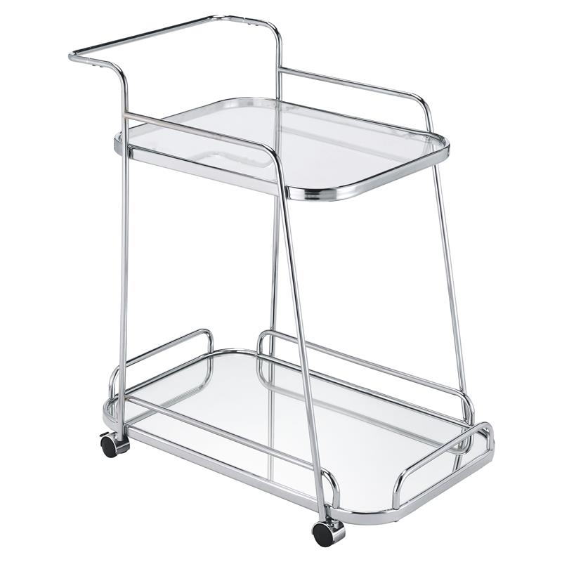 ACME Aegis 2 Glass Tier ShelvesServing Cart with Wheels in Clear and Chrome
