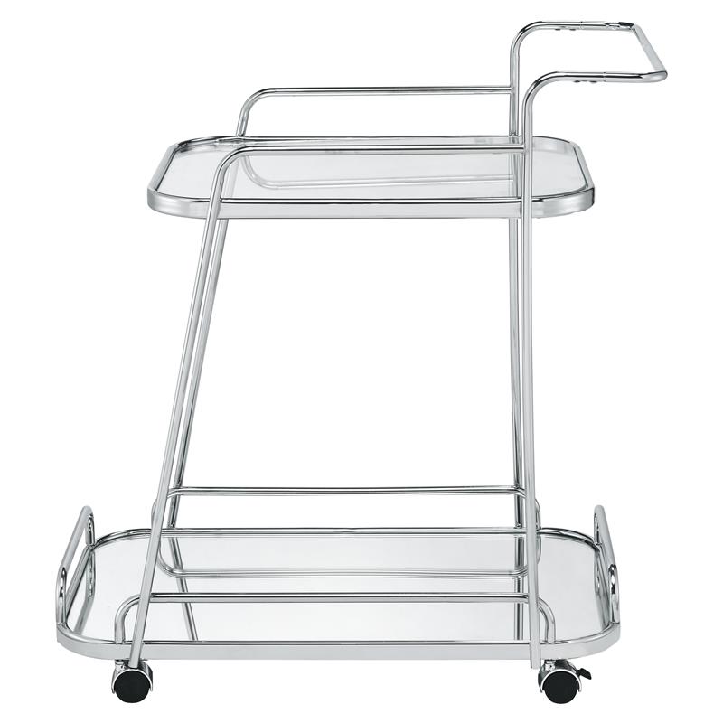ACME Aegis 2 Glass Tier ShelvesServing Cart with Wheels in Clear and Chrome
