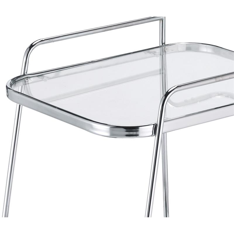 ACME Aegis 2 Glass Tier ShelvesServing Cart with Wheels in Clear and Chrome
