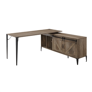 ACME Zakwani Wooden Storage Writing Desk with USB Port in Rustic Oak and Black