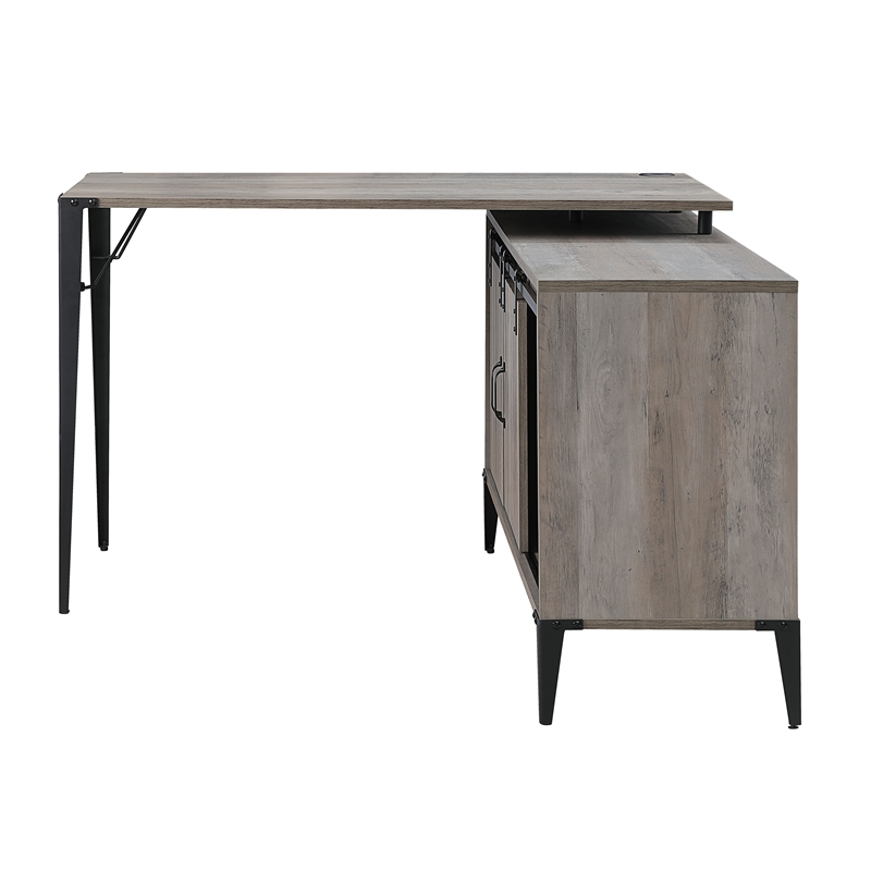 AME Zakwani Wooden Writing Desk with USB in Gray Oak and Black