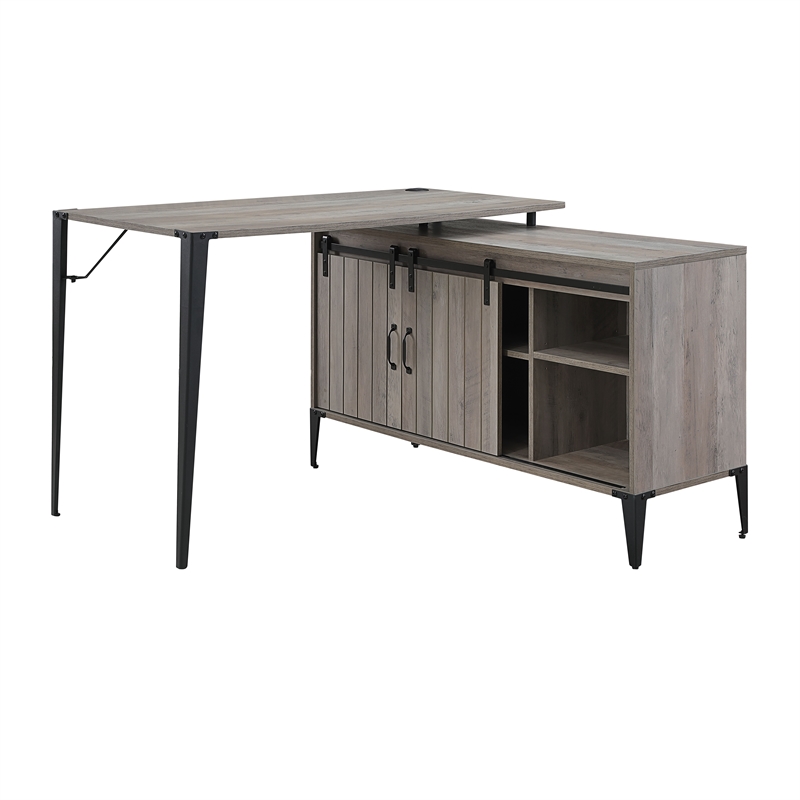 AME Zakwani Wooden Writing Desk with USB in Gray Oak and Black