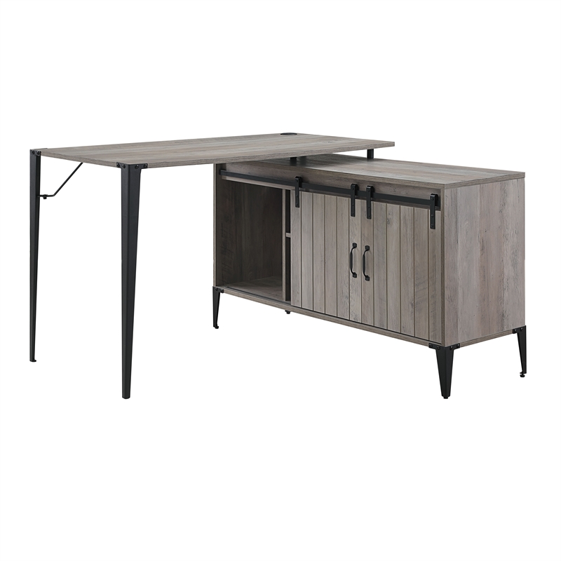 AME Zakwani Wooden Writing Desk with USB in Gray Oak and Black