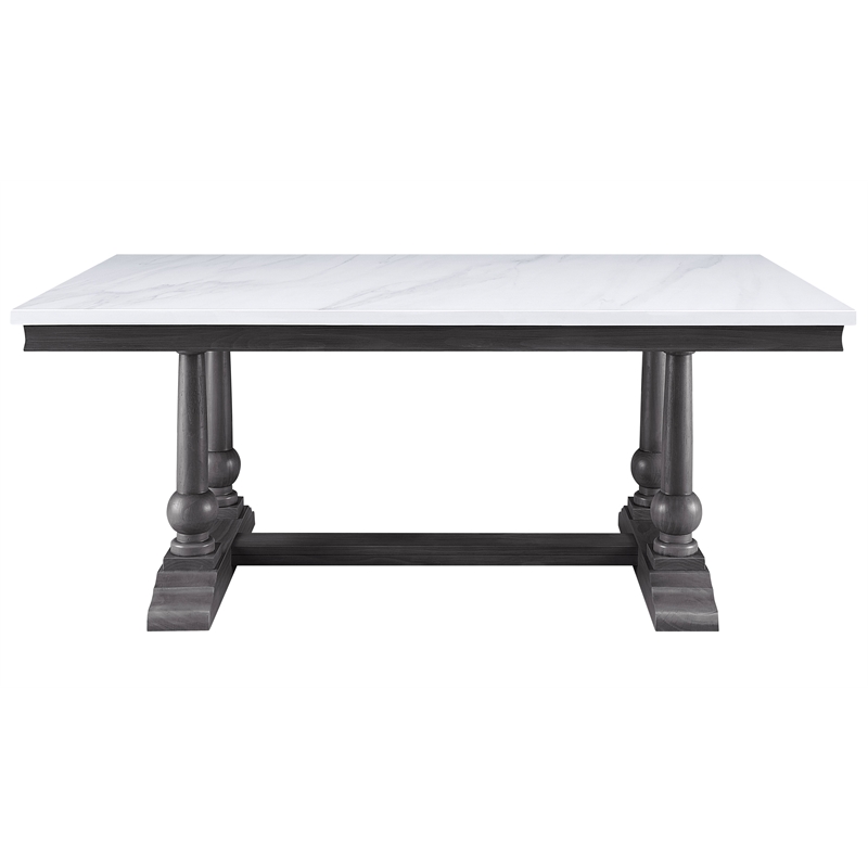 ACME Yabeina Rectangular Marble Top Trestle Dining Table in White and Gray Oak