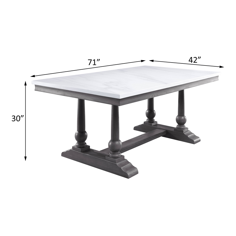 ACME Yabeina Rectangular Marble Top Trestle Dining Table in White and Gray Oak