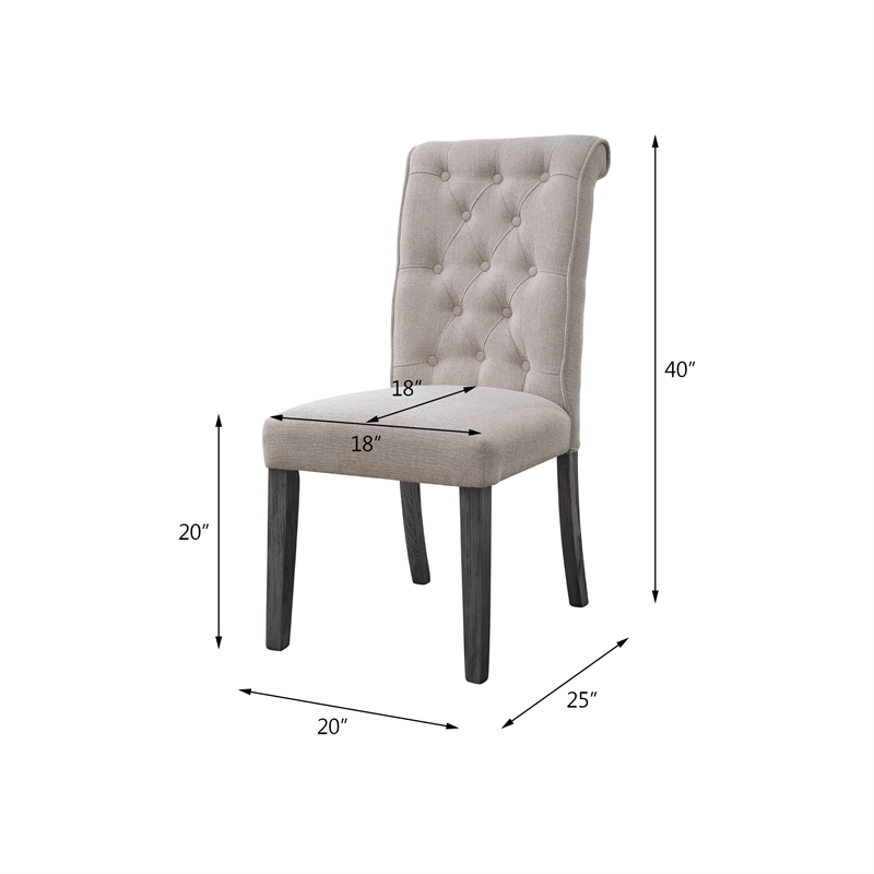 ACME Yabeina Linen Fabric Upholstery Side Chair in Beige and Gray Set of 2