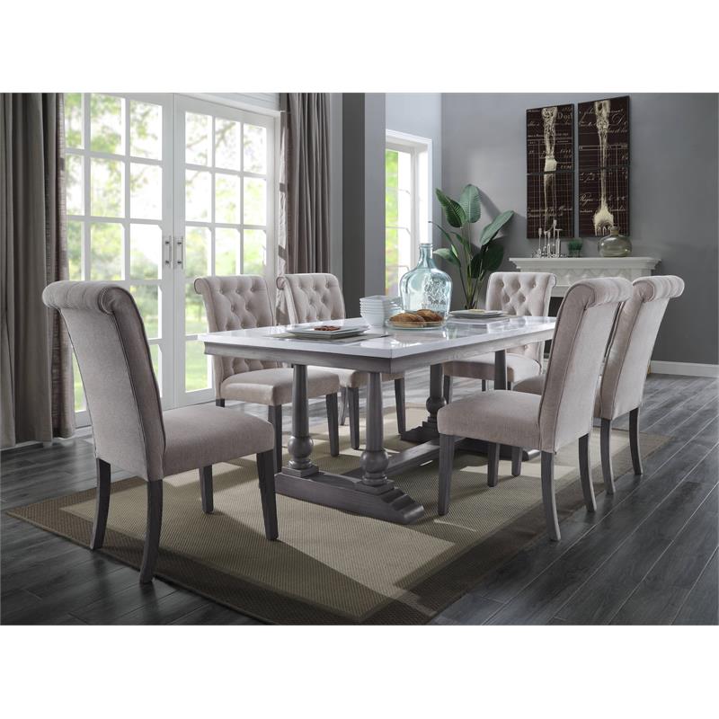 ACME Yabeina Linen Fabric Upholstery Side Chair in Beige and Gray Set of 2