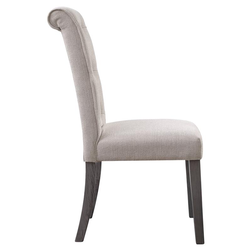 ACME Yabeina Linen Fabric Upholstery Side Chair in Beige and Gray Set of 2
