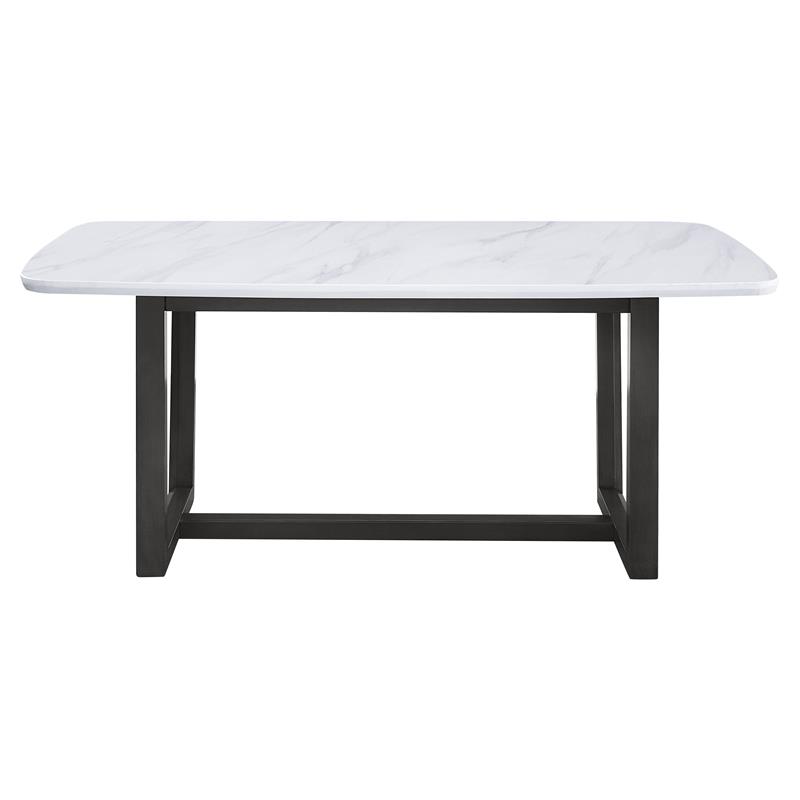 ACME Madan Marble Top Dining Table with Trestle Base in White and Gray Oak