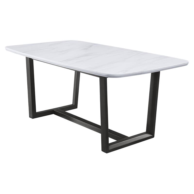 ACME Madan Marble Top Dining Table with Trestle Base in White and Gray Oak