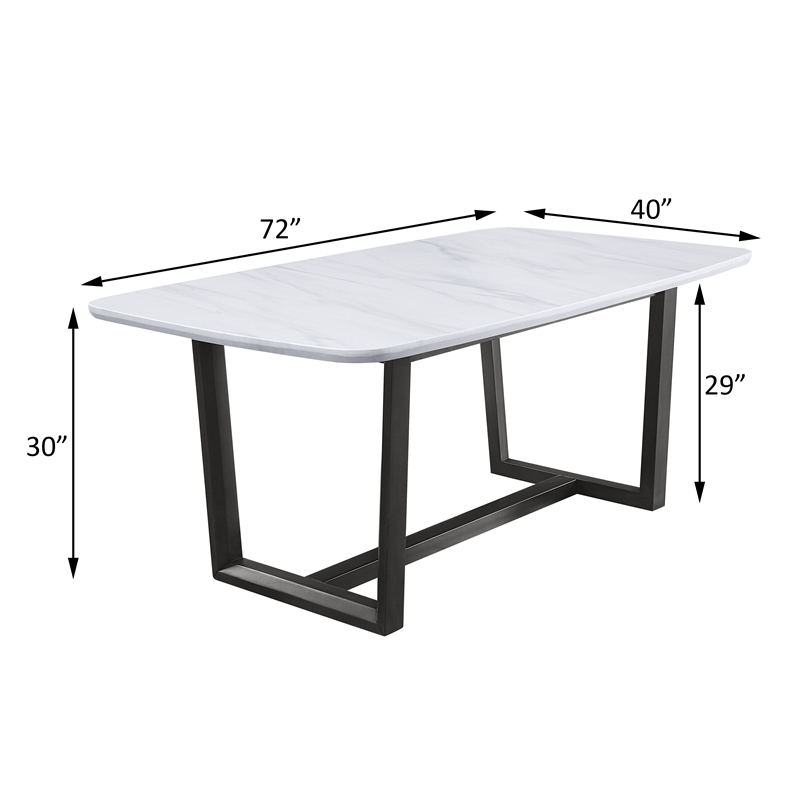 ACME Madan Marble Top Dining Table with Trestle Base in White and Gray Oak
