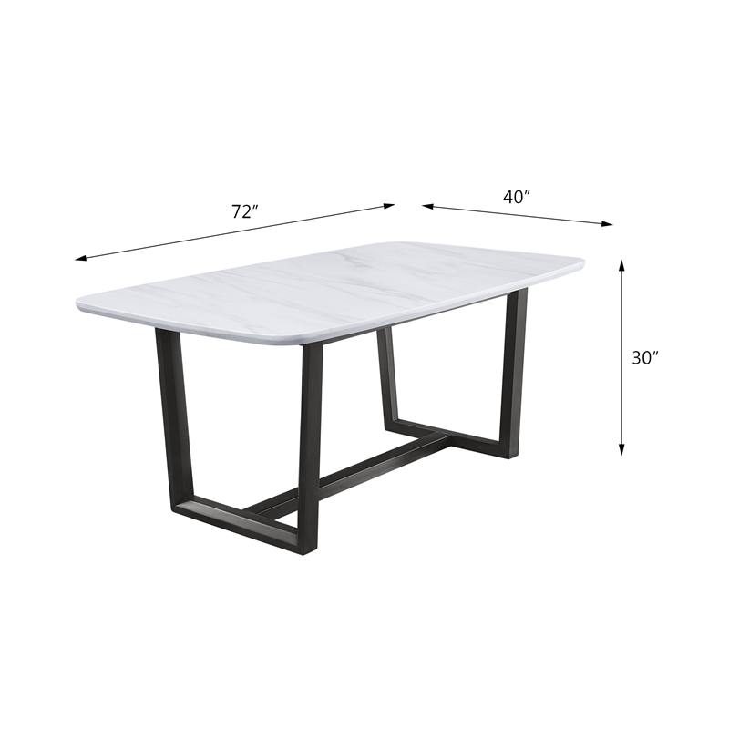 ACME Madan Marble Top Dining Table with Trestle Base in White and Gray Oak