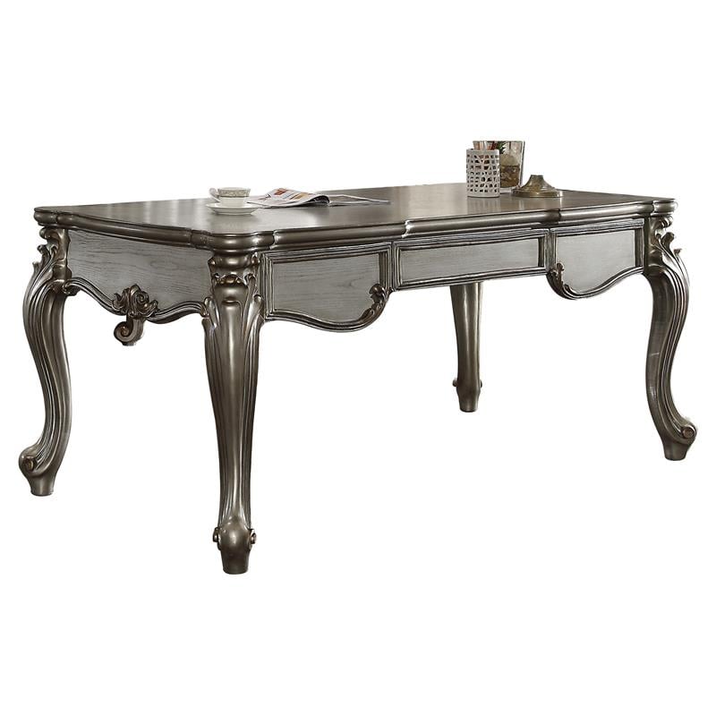 ACME Versailles Wooden Executive Writing Desk with 3 Drawers in Platinum Silver