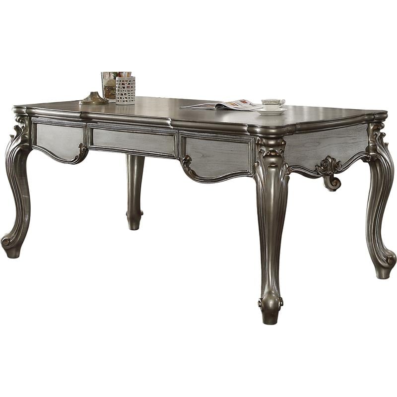ACME Versailles Wooden Executive Writing Desk with 3 Drawers in Platinum Silver
