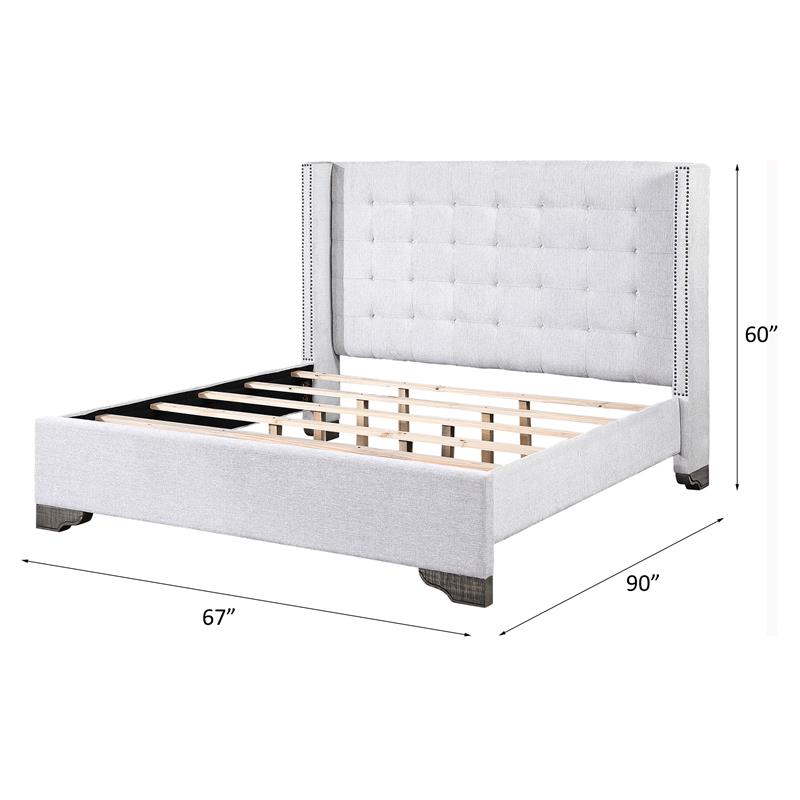 ACME Artesia Tufted Fabric Queen Bed in Tan and Salvaged Natural
