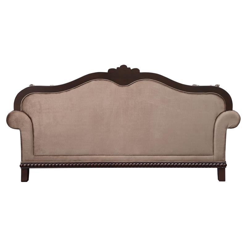 ACME Chateau De Ville Fabric Tufted Sofa with 5 Pillows in Espresso