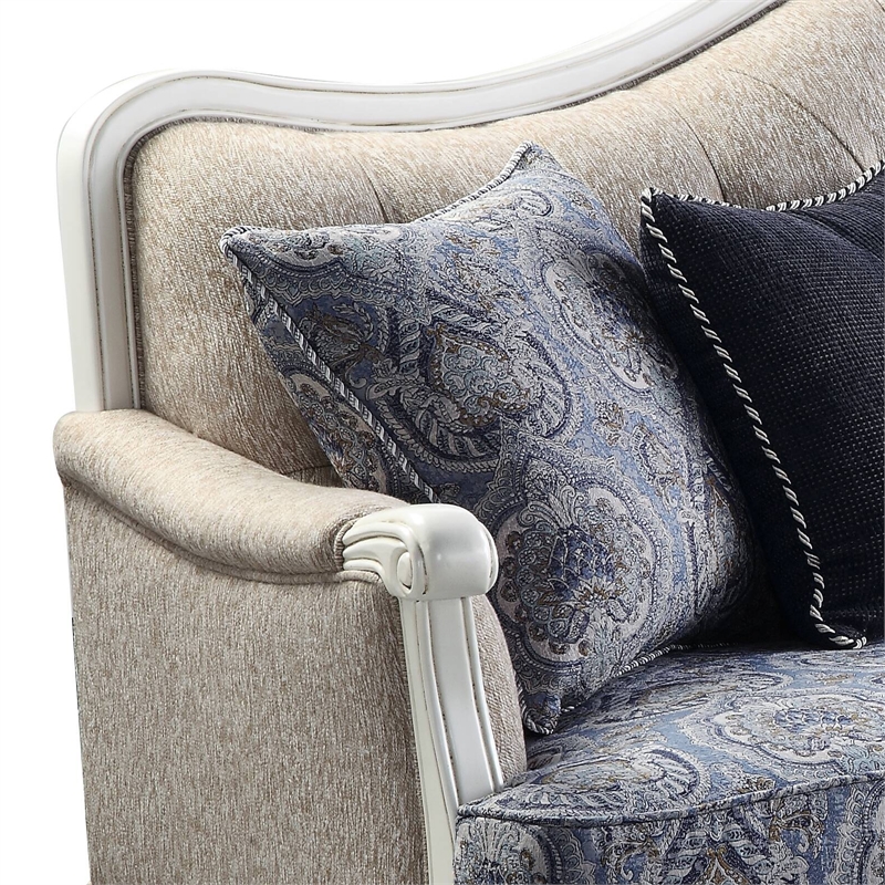 ACME Ciddrenar Fabric Tufted Sofa with 5 pillows in White